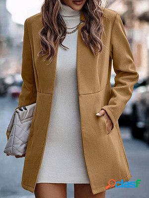 Casual Loose Solid Color Cardigan Woolen Coat