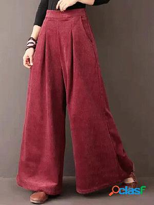 Casual Loose Solid Color Corduroy Warm Elastic Waist Pants