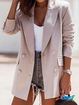 Casual Loose Solid Color Double Breasted Blazer