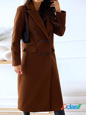 Casual Loose Solid Color Double-breasted Woolen Coat