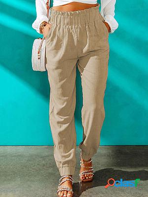 Casual Loose Solid Color Elastic Waist Pants