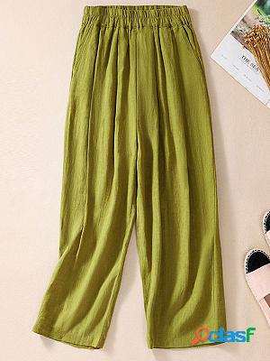 Casual Loose Solid Color Elastic Waist Wide Leg Pants