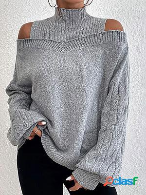 Casual Loose Solid Color Hollow Wool Pullover