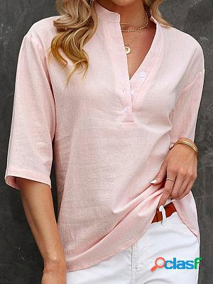 Casual Loose Solid Color Long Sleeve Blouse