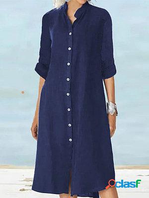 Casual Loose Solid Color Long Sleeve Cardigan Midi Dress