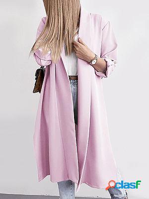 Casual Loose Solid Color Long Sleeve Cardigan Trench Coat