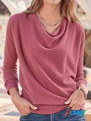 Casual Loose Solid Color Plush Long Sleeve T-shirt