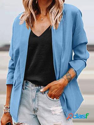 Casual Loose Solid Color Pocket Button Blazer