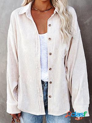 Casual Loose Solid Color Pocket Long Sleeve Blouse