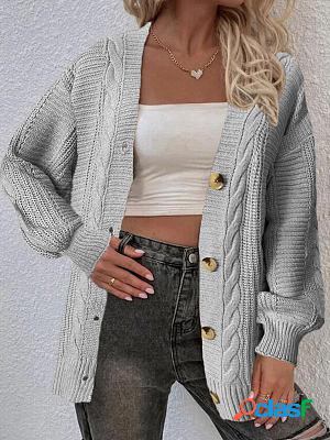 Casual Loose Solid Color Single Breasted Knit Cardigan