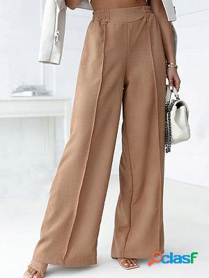 Casual Loose Solid Color Straight Elastic Waist Pants