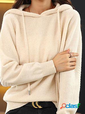 Casual Loose Solid Color Sweater Hooded Pullover