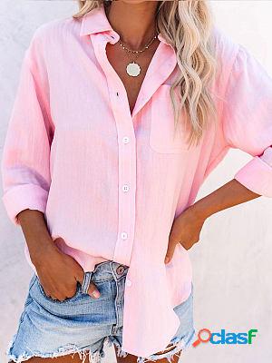 Casual Loose Solid Color V-neck Long Sleeve Blouse