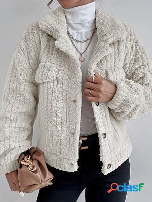 Casual Loose Solid Color Velvet Single Breasted Cardigan