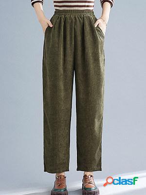 Casual Loose Solid Corduroy Trousers