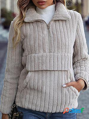 Casual Loose Solid Sherpa Pocket Coat