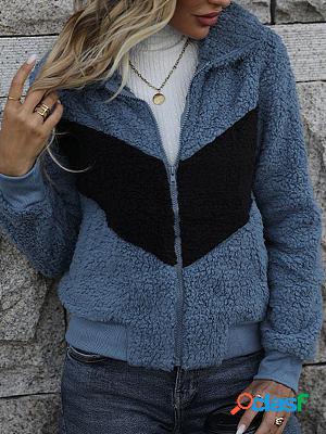 Casual Loose Stitching Zipper Sherpa Thermal Coat