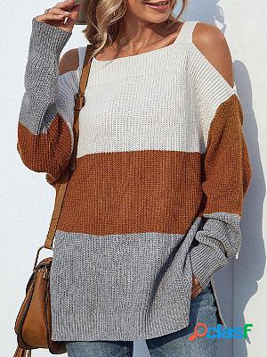 Casual Loose Striped Cutout Sweater Pullover