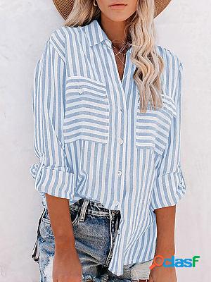 Casual Loose Striped Print Long Sleeve Blouse