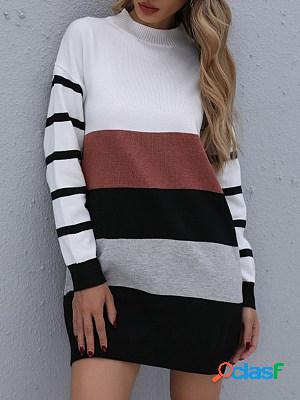 Casual Loose Striped Sweater Short Dress