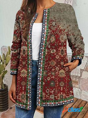 Casual Loose Vintage Print Cardigan Coat