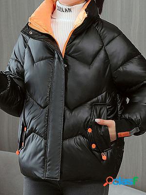 Casual Loose Warm Down Jacket Contrasting Color Cardigan