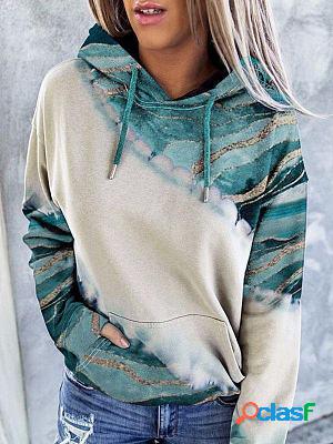 Casual Loose Warm Marble Print Hoodie