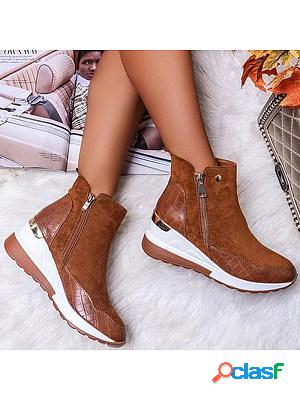 Casual Low Top Warm Round Toe Solid Wedge Boots