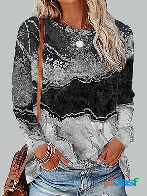 Casual Marble Print Crew Neck Long Sleeve T-Shirt