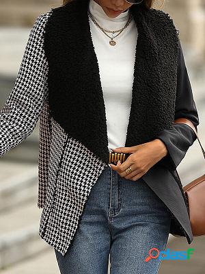 Casual Oversized Houndstooth Print Lambsool Cardigan Coat