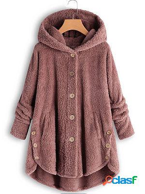 Casual Oversized Lambsool Single-Breasted Hooded Coat