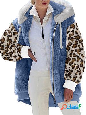 Casual Oversized Leopard-Painted Lambsool Hooded Coat