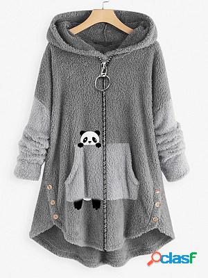 Casual Oversized Panda Print Zip Hooded Coat