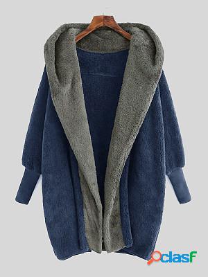 Casual Panel Plush Hooded Loose Coat