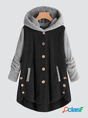Casual Panel Plush Thermal Hooded Long Sleeve Coat