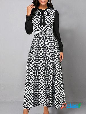 Casual Plaid Print Long Sleeve Maxi Dress