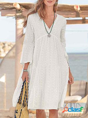 Casual Plain Cotton Linen V-neck Maxi Dresses