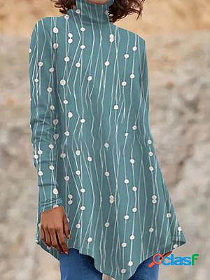 Casual Polka Dot Print Hem Irregular Long Sleeve T-Shirt