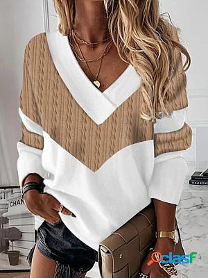 Casual Print Panel V-Neck Long Sleeve T-Shirt