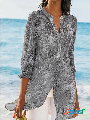 Casual Printed Lapel Long Sleeve Shirt