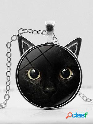 Casual Retro Cat Time Gemstone Necklace