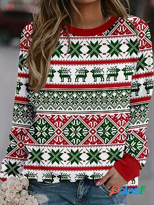 Casual Retro Christmas Printed Round Neck Long Sleeve