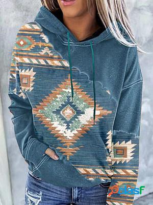 Casual Retro Ethnic Print Hooded Long-Sleeved Sweatshirt