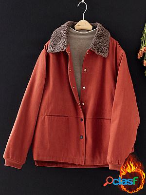 Casual Retro Solid Color Plush Thermal Coat