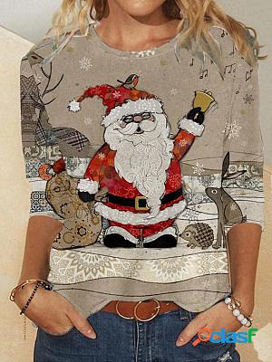 Casual Santa Print Crew Neck Long Sleeve T-Shirt