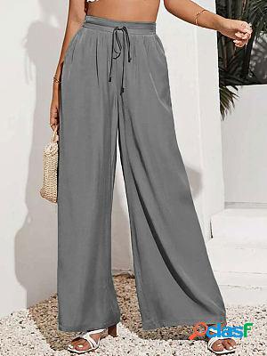 Casual Solid Beach Loose Elastic Waist Pants