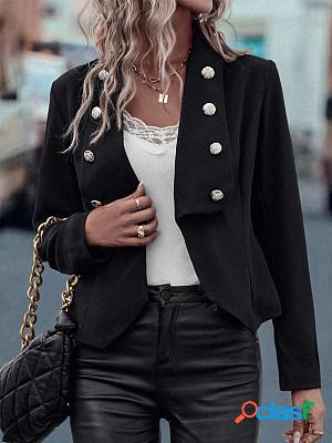 Casual Solid Color Button Long Sleeve Blazer