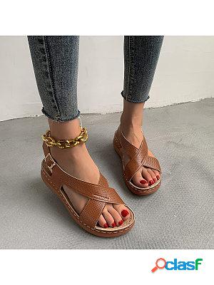 Casual Solid Color Cutout Sandals