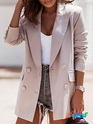 Casual Solid Color Double Breasted Long Sleeve Blazer