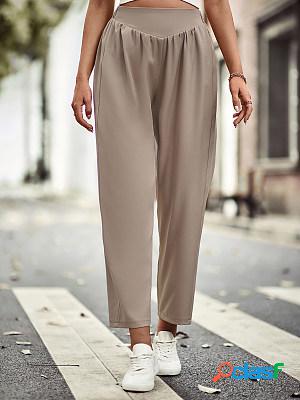 Casual Solid Color High Waist Panelled Trousers